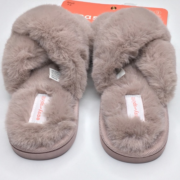 EASY SPIRIT Ultra Lightweight Soft Faux Fur Slippers Mauve Size Small 5-6 NWT - Picture 3 of 6